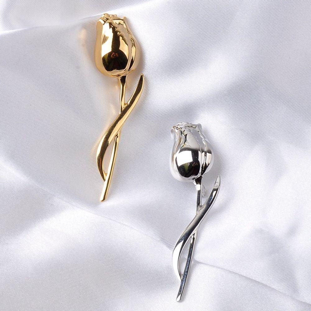 Vintage Rose Flower Brooch Gold Color Rose Brooch Unisex Lapel Pins  Jackets