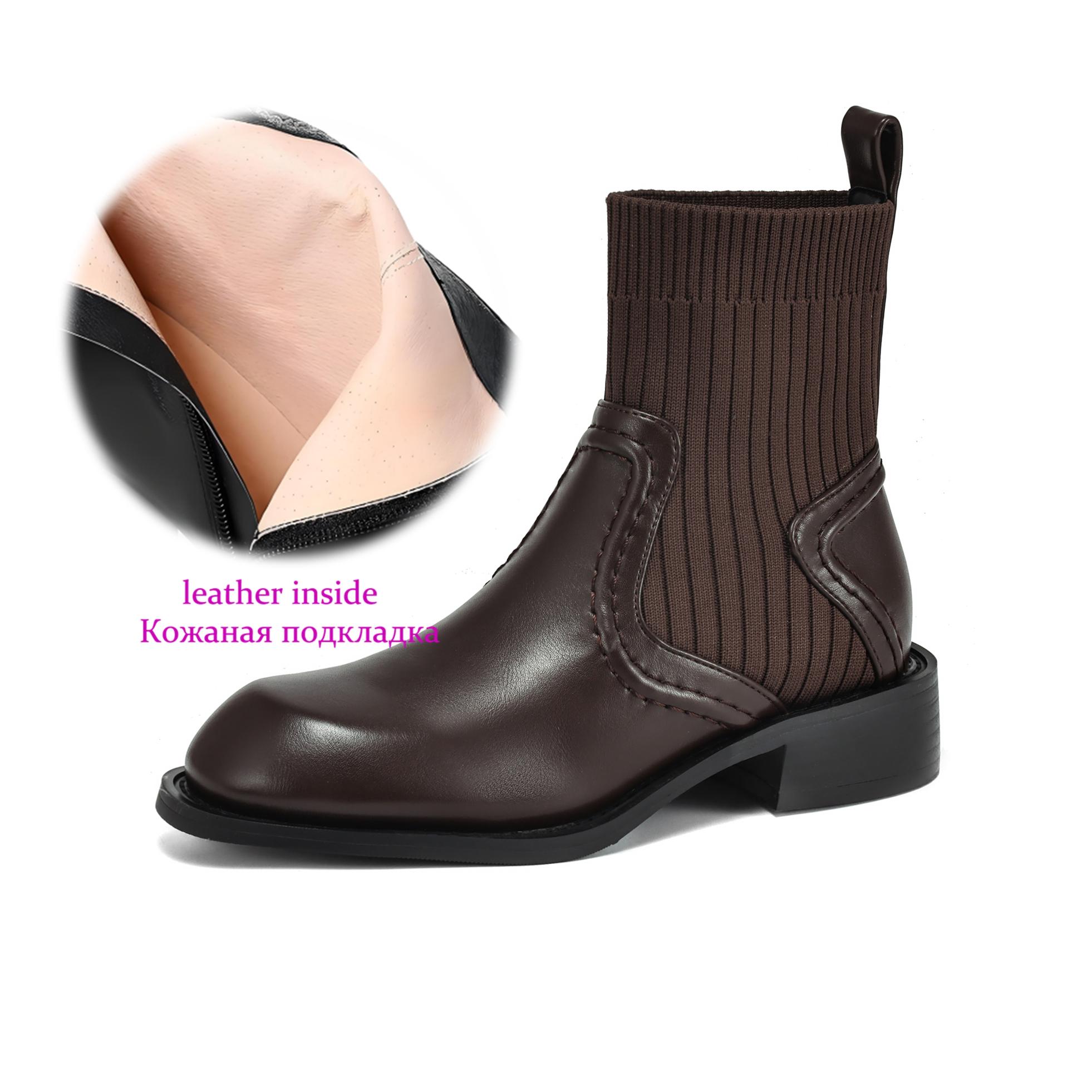 

Krazing Pot Микрофибра Осенне-зимняя обувь Толстый средний каблук Размер 43 Ботинки челси Задний трикотаж Красотка Эластичные ботильоны 42