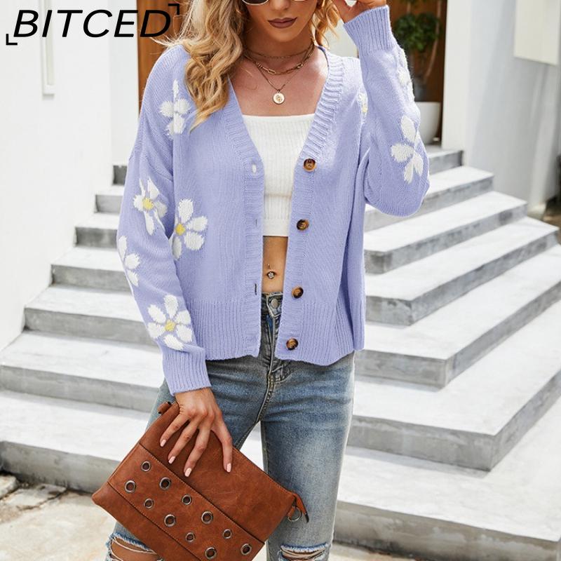 BITCED Autumn/Winter Women's Knitted Cardigan Coat Loose-Fit Academic-Style Sweater Cardigan