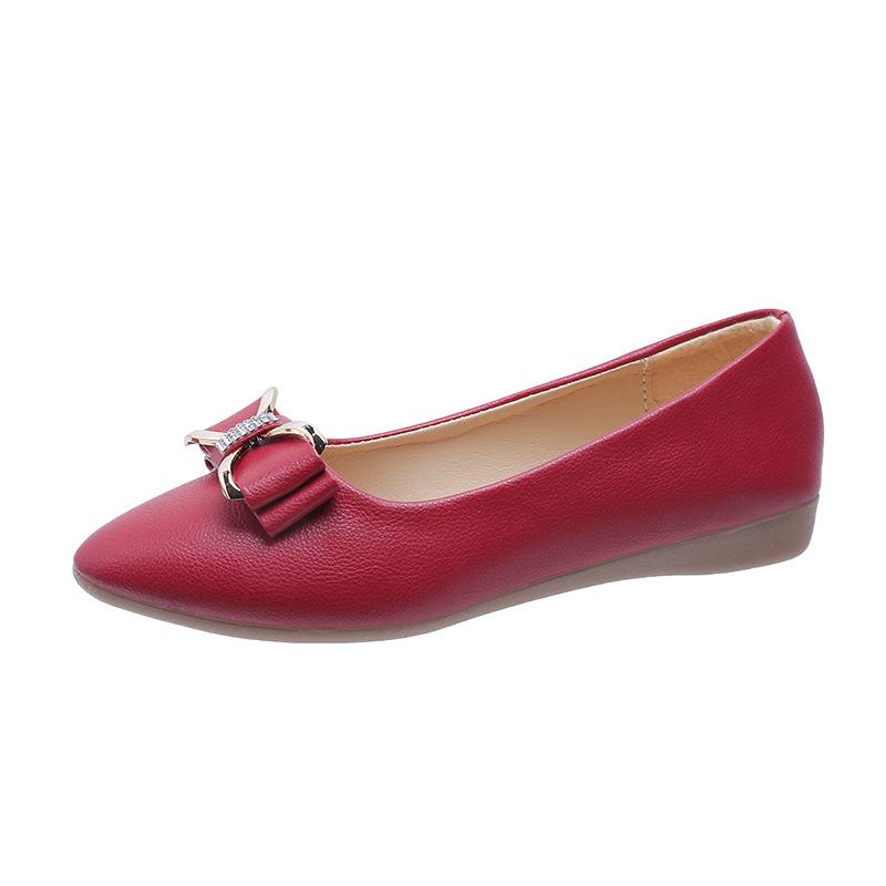 Korean Spring and Summer Fashion Women's Shoes Bowknot Bean Shallow Mouth Pointed Toe Low Heel Flat Bottom Rhinestone Single Shoes