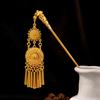 Chinese Geometric Hollow Tassel Hairpin, Ethnic Style Water Drop Leaf Hanfu Accessory for Women