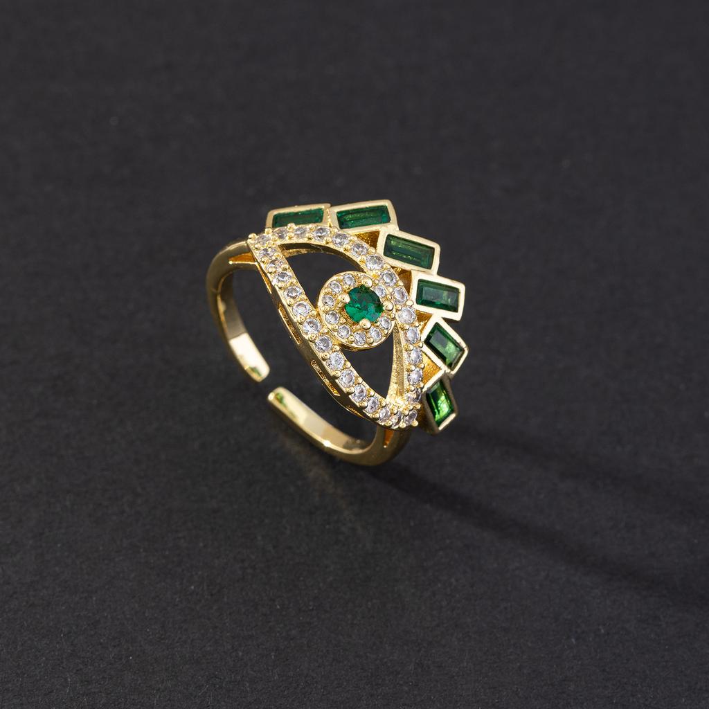 Vintage grandmother green gemstone ring zircon eye snake metal ring niche design temperament open ring