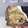 Alphonse Mucha Art Blanket Cover Vintage Beautiful Women Flannel Throw Blanket Airplane Travel Printed Lightweight Bedspreads
