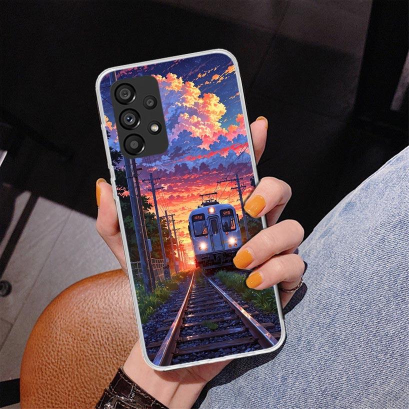 Retro Japanese Sakura Train Phone Case For Samsung Galaxy A52 A32 A22 A12 A51 A31 A50S A30S A20S A10S Note 20 Ultra 10 Plus S10