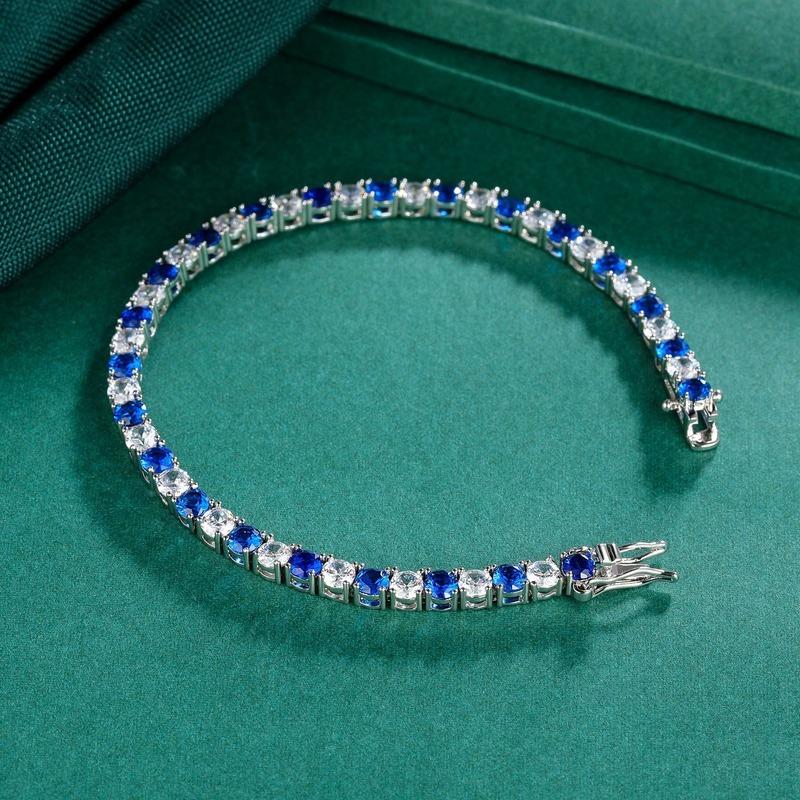 925 Sterling Silver Tennis Bracelet Sapphire Gemstone Blue Stone Bangle  for Women  Engagement Wedding Fine Jewelry Gift 19cm