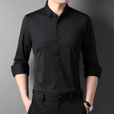 Camisa Masculina Outono Nova Camisa Masculina Estilo Coreano Lapela Manga Comprida Business Casual Estampada Camiseta Masculina Camisa de Base