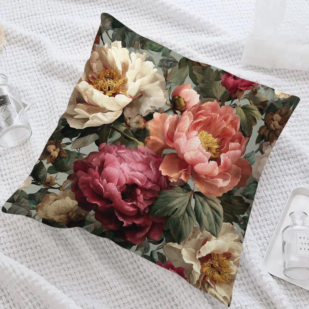 Pc Vintage Peony Floral Pillow Cover Pink Beige Botanical Print Cushion Case for Sofa Bedroom Home Decor Gift Xcm