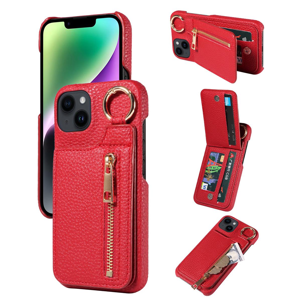

Чехол из искусственной кожи для iPhone16e 16 15 14 13 12 11 Pro Max Plus Mini, противоударный, с отделением для карт, застежкой-молнией и функцией подставки Artificial Leather&iPhone 15