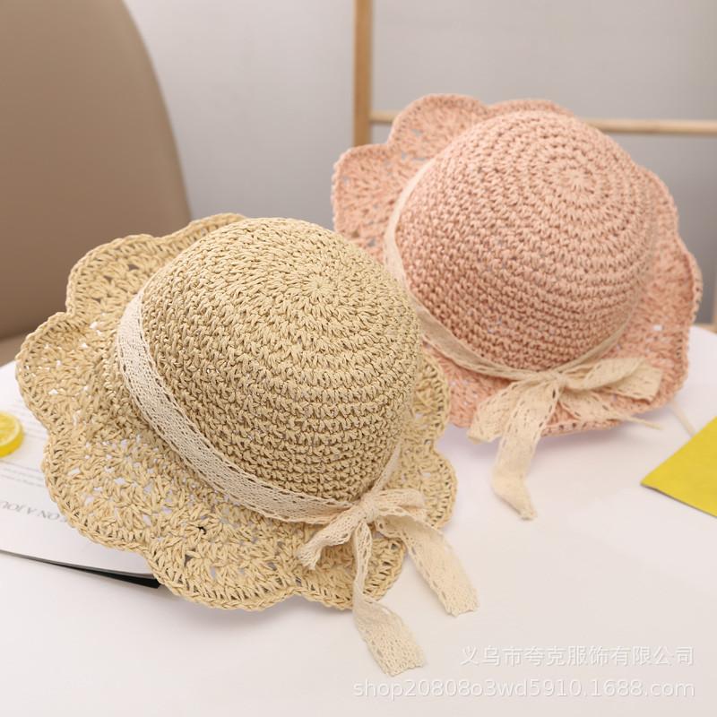 Summer Girls Straw Sun Hat Wide Brim UV Protection Fisherman Cap for Toddler Baby 1-5 Years Old Fresh Beach Outdoor