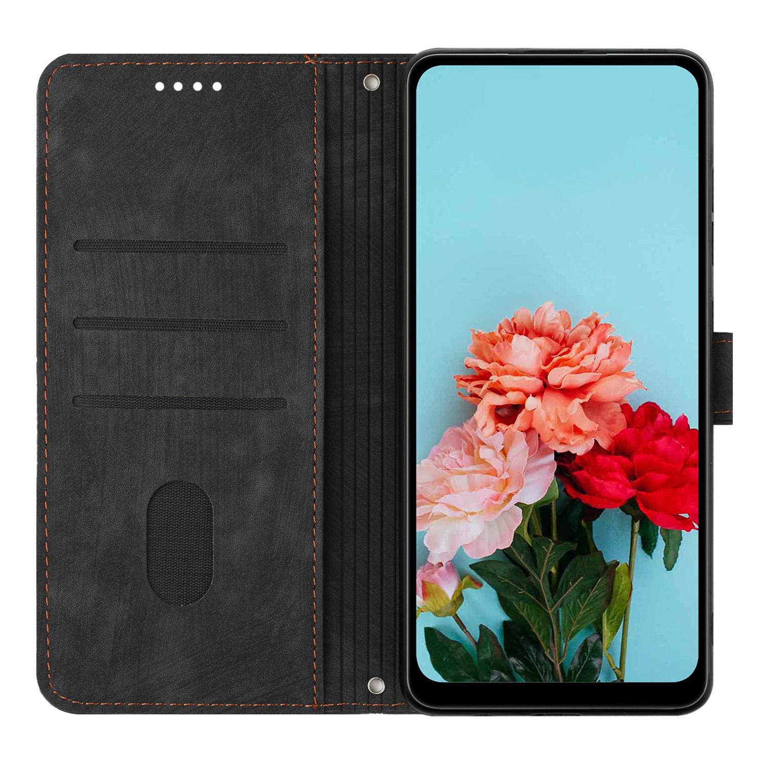 

For TECNO Camon 18/18 P Phone Wallet Stand Case PU Leather Plines Imprinted Cover with Straps Black
