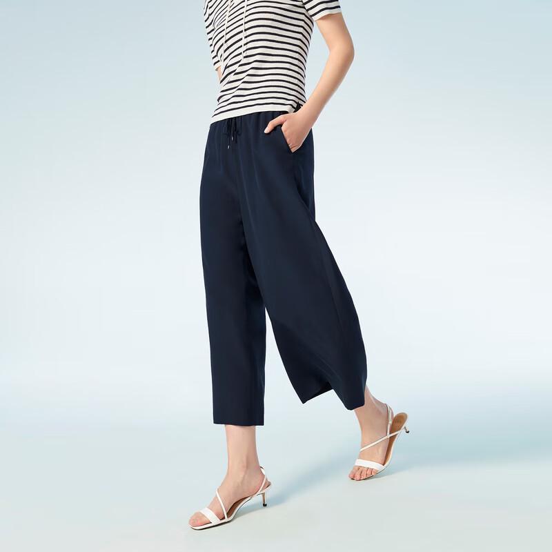 OVVOVV Women's Double Crepe Drawstring Wide-Leg Cropped Pants