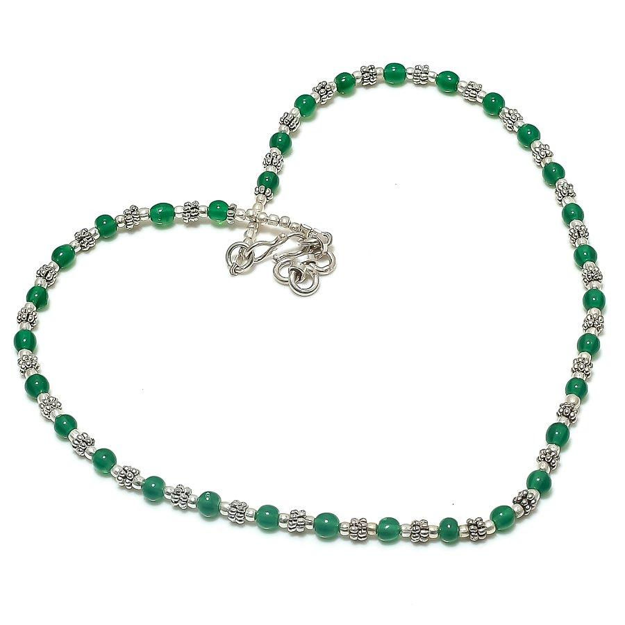 

Natural Green Onyx Gemstone 925 Sterling Silver Jewelry Necklace 18 NN-248
