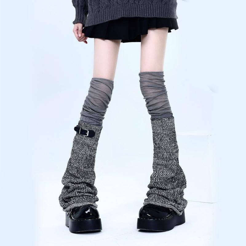 Calze Lunghe Estetiche a Coscia con Catena con Fibbia Harajuku Punk Scaldamuscoli Sopra il Ginocchio Calze Svasate per Donne