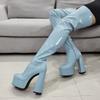 Fashion new thick heel waterproof table patent leather round head high heel white knee boots large size women's boots