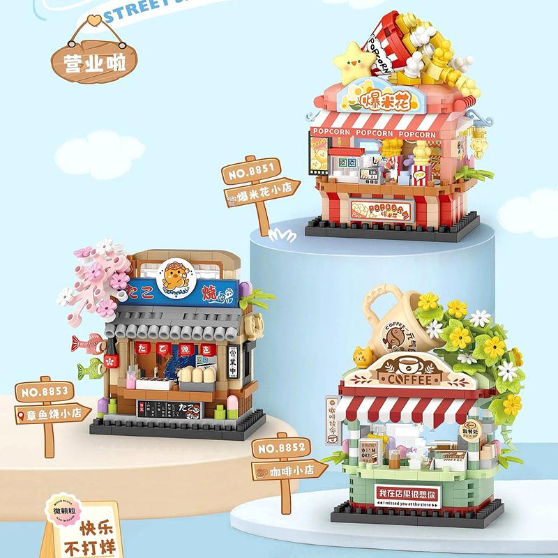 DIY Architektur Restaurant Café Eiswagen Laden Straßenansicht Baustein-Set Mädchen Bausteine Klassisches Modell Kinderspielzeug