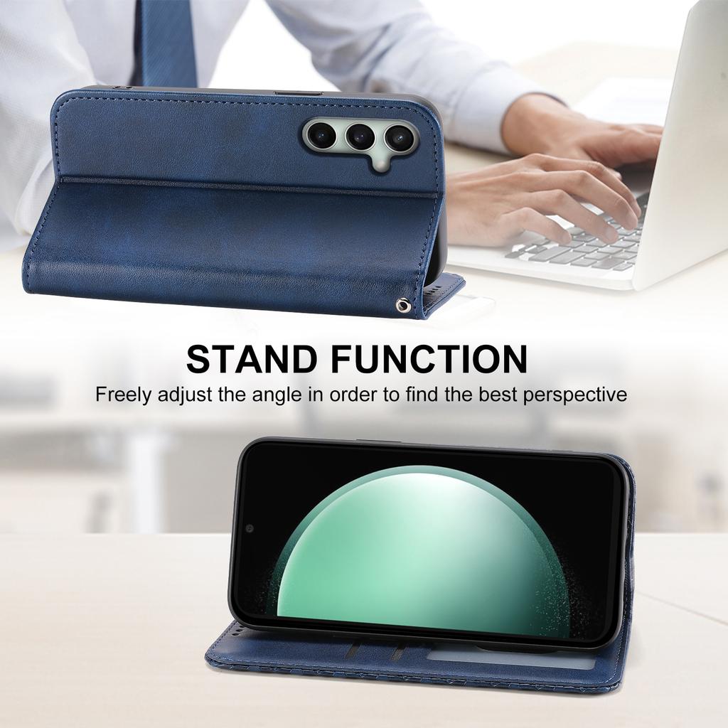 Etui portfelowe dla Samsunga Galaxy S24 FE, tekstura cielęca, skóra PU, pokrowiec na telefon ze smyczą