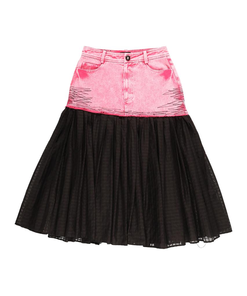 Wordog Vintage Washed Denim Pleated Skirt - Vintage Pink