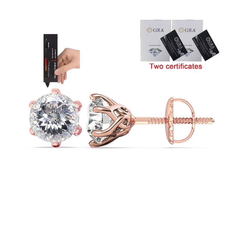 100% S925 silvery Portuguese cut D moissanite screw back 6 prong stud earring for women golden plated yellow golden plated GRA