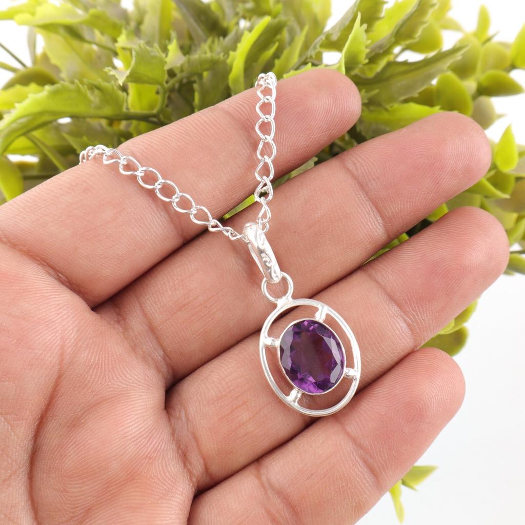 African Amethyst Stone Sterling Silver Anniversary Gift Engagement Boho Pendant PP-6-4