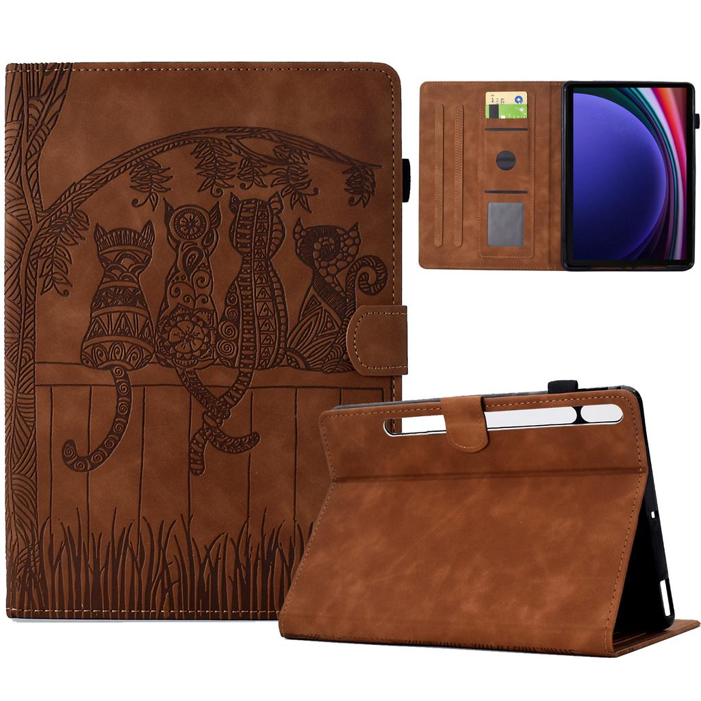 For Samsung Galaxy Tab S9 Case Cats Imprinted PU Leather Card Slots Tablet Cover