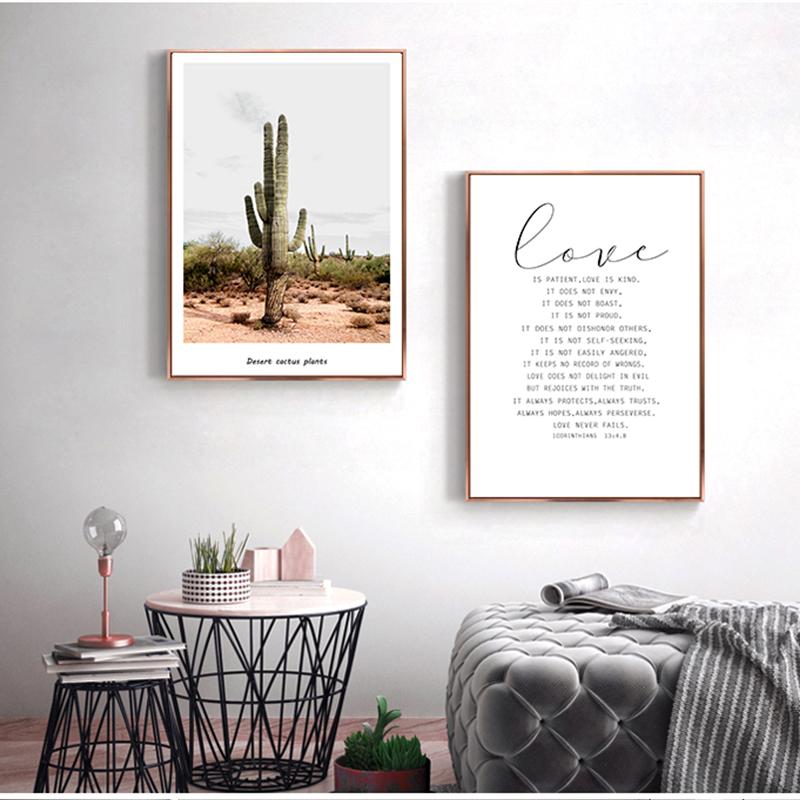 Love Quotes Home Decoration Desert Plant Cactus Letter Landscape Canvas Painting Nordic Pictures Wall Art Living Room Poster