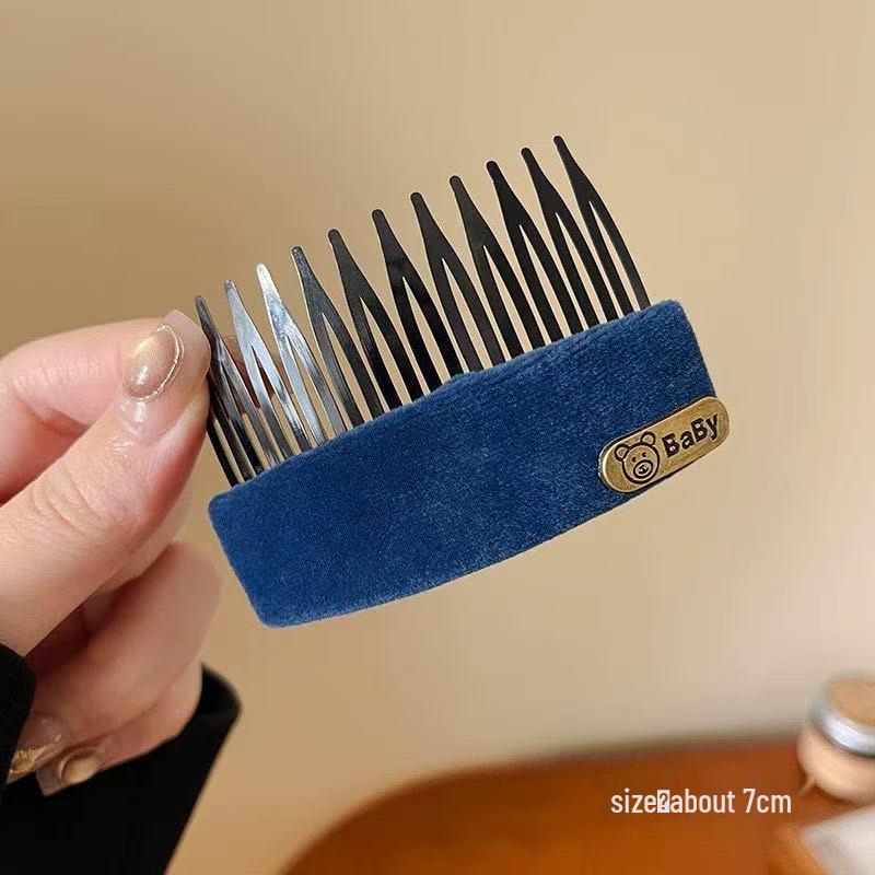 Velvet Upside Down Comb Hair Clip for Women - Fixes Bangs, Baby Hair, and Back of Head Hairpin Headwear, Retro Autumn/Winter 2025 Style.