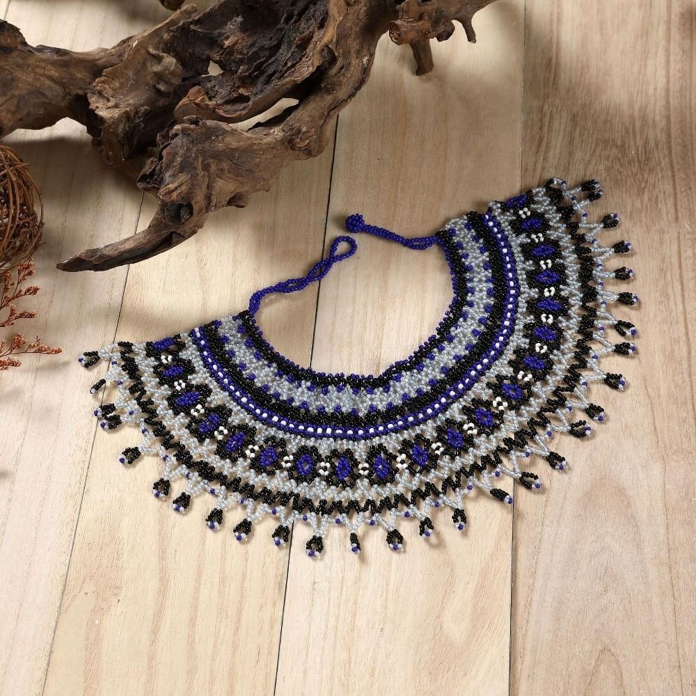 Multicolor Bead Chunky Necklace Ethnic Style Mesh Bib Collar Multilayer Beaded Choker Girls Gift