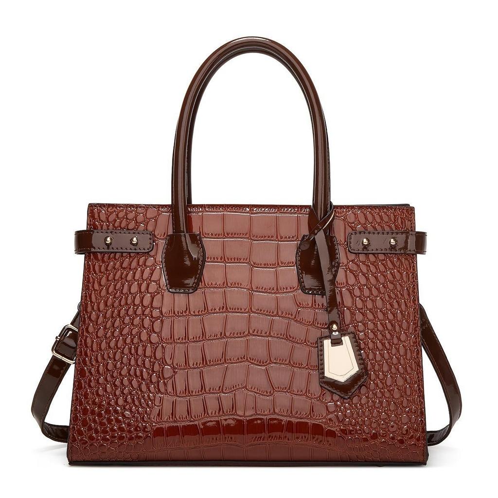 Trendy Retro Crocodile Pattern Women's Shoulder Tote Bag Set