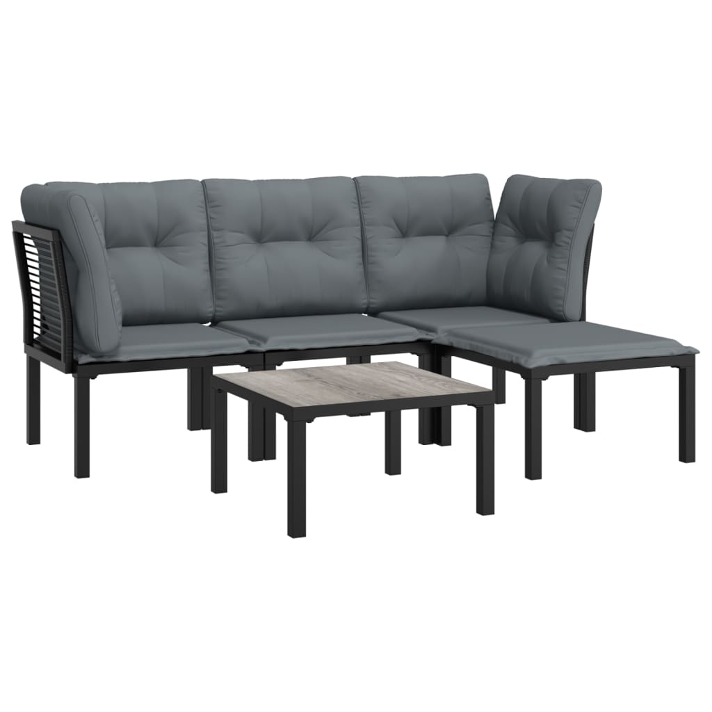 vidaXL 5-tlg. Garten-Lounge-Set Schwarz und Grau Poly Rattan