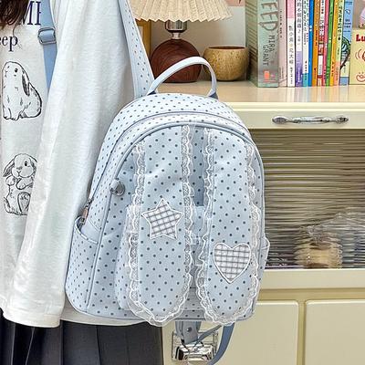 Mochila escolar coreana de lunares orejas de conejo linda mochila escolar para estudiante encaje encaje mochila diseño de nicho femenino mochila para ir al trabajo moda