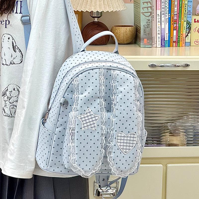 Schoolbag Korean polka dot rabbit ears cute student schoolbag lace lace backpack female niche design commuter backpack tide