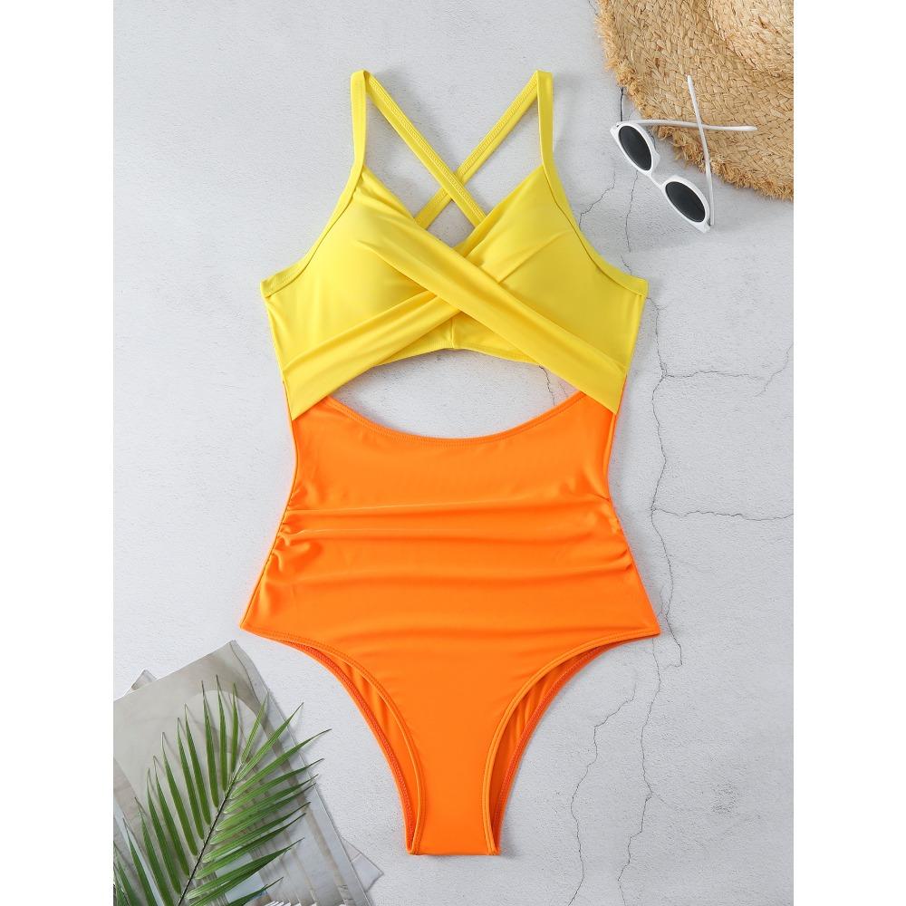 One-piece Swimwear Female Sexy Cross-cut Tight European and American Backless Swimsuit