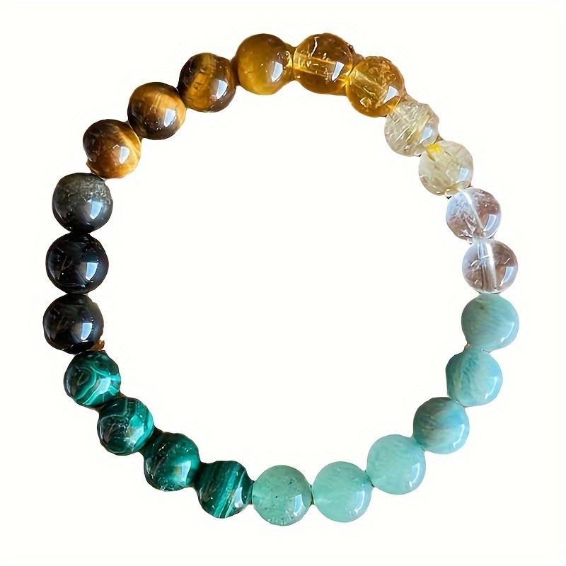 4 Pcs Bohemian Natural Citrine Malachite Fortune Rose Quartz Lovely Moonstone Sacred Tiger Eye Protection Vibrant Elegant Fashion Beaded Bracelet