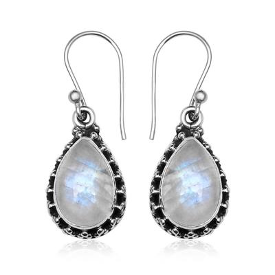Tropfenförmiger Ohrring aus natürlichem Regenbogen-Mondstein in Birnenform, Edelstein aus 925er Sterlingsilber für Frauen und Mädchen