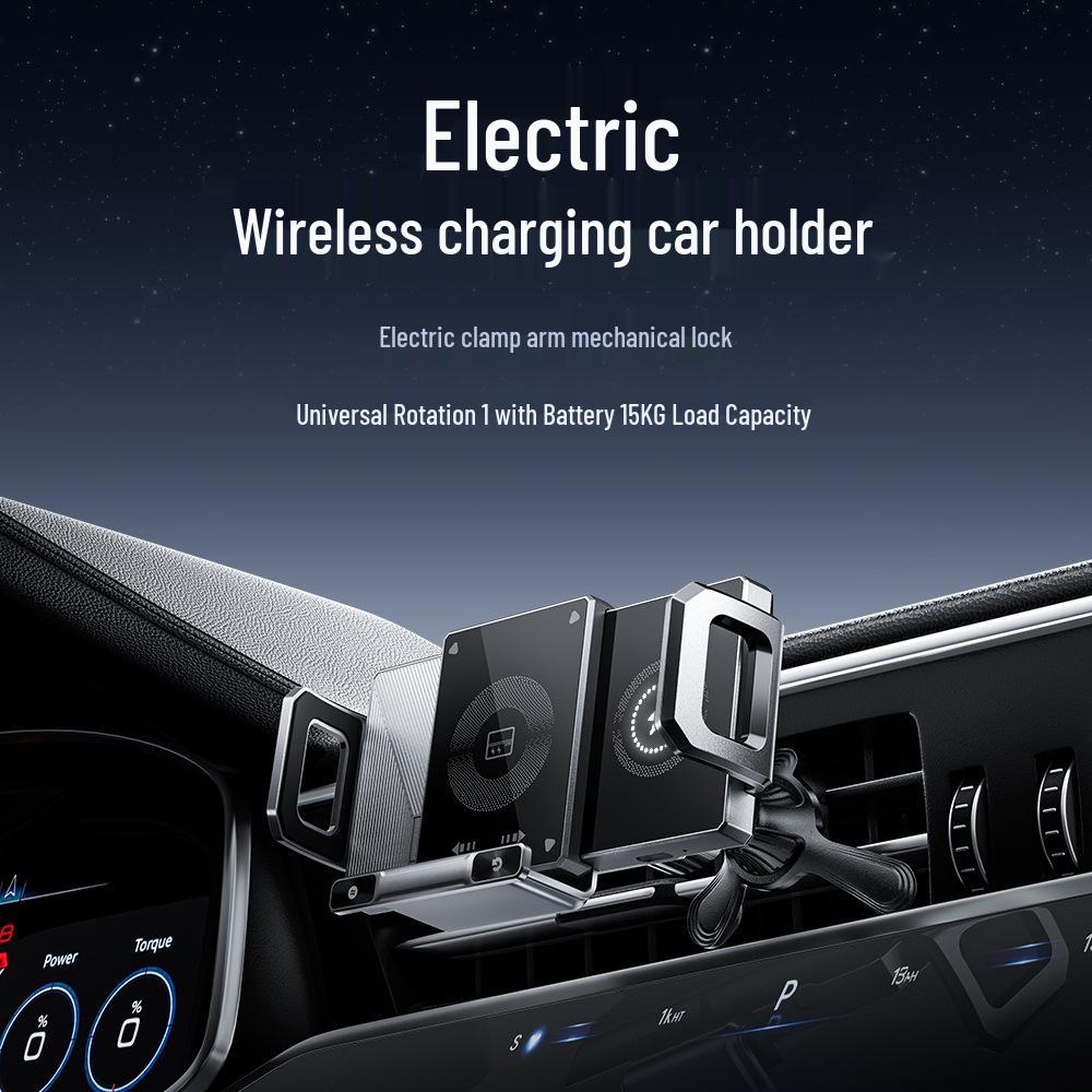 Electric Foldable Phone Holder with Wireless Charging & Clamping Arm for Horizontal/Vertical Car Mounting