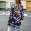 Elegant Women Autumn Floral Blouse Button Tops Shirt V Neck Lantern Sleeve
