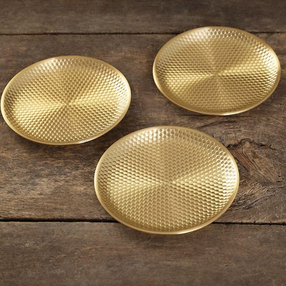Copper Brass Material Copper Fruit Altar Plate Engraving Pattern Ball Bead Accent Tibetan Buddhist Decorative Dish