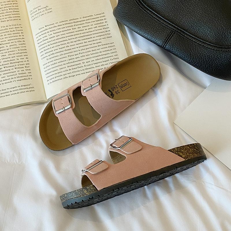 

2 New retro thick-soled double-buckle French beautiful cool slippers are fashionable for summer wear 36 [one size smaller]
