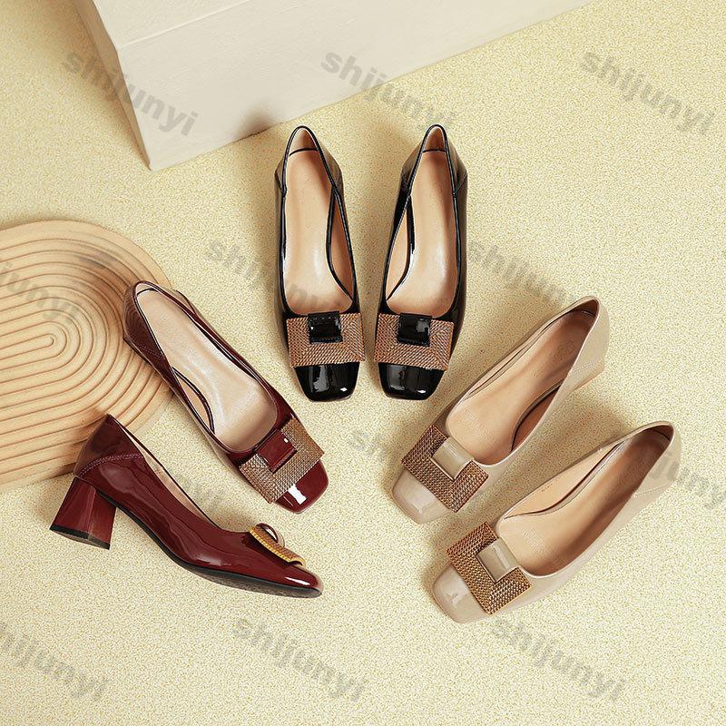 Fashion Women's Shoes 2025 New Summer Thick Heels Non Slip High Heels Women Square Head Elegant Middle Wedding Pumps High Quality