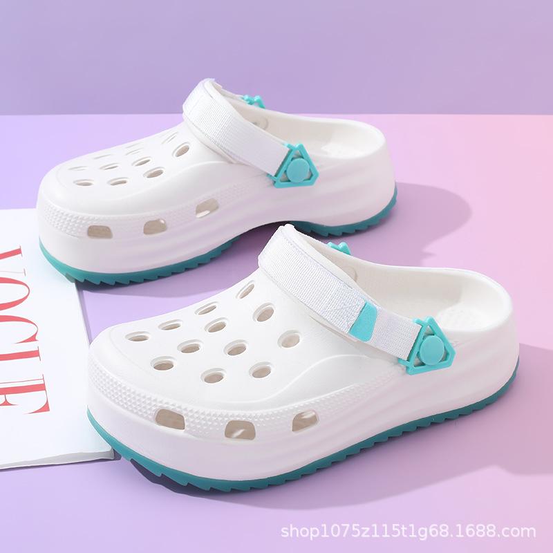 

Женские дырочки, летние нескользящие сандалии для улицы, закрытый носок, удобные пляжные тапочки, толстая подошва, мягкая подошва 35