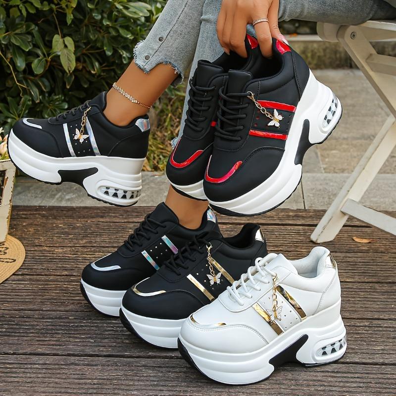 Women'S Sneakers Summer Wedge Casual Shoes Pu Leather Lace Up Womes Vulcanized New Outdoor Sneakers Anti-Slip Zapatillas Shoe