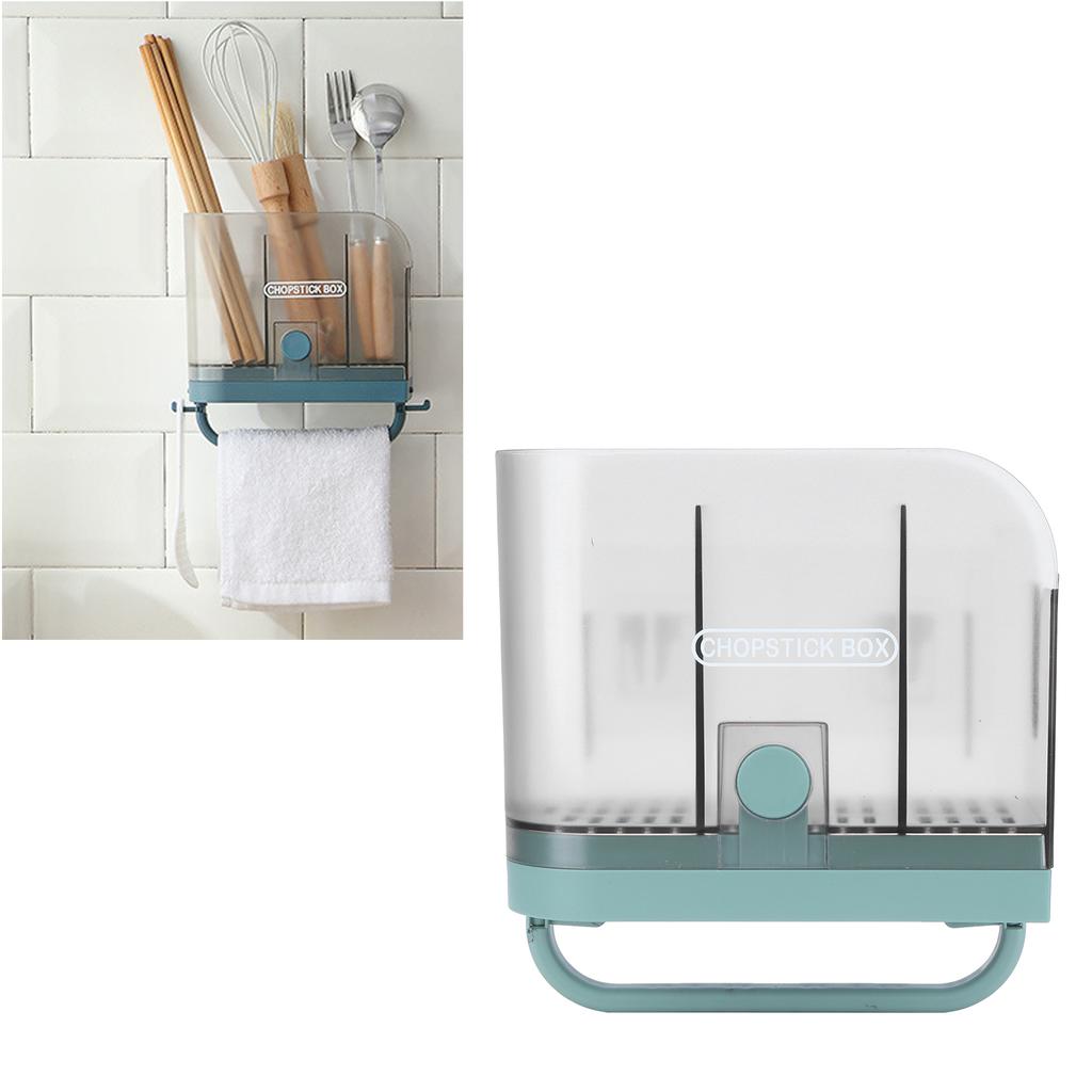 Chopstick Holder Chopstick Holder Wall Mounted with Removable Drip Tray and Rotating Hooks for Kitchen Utensil Storage