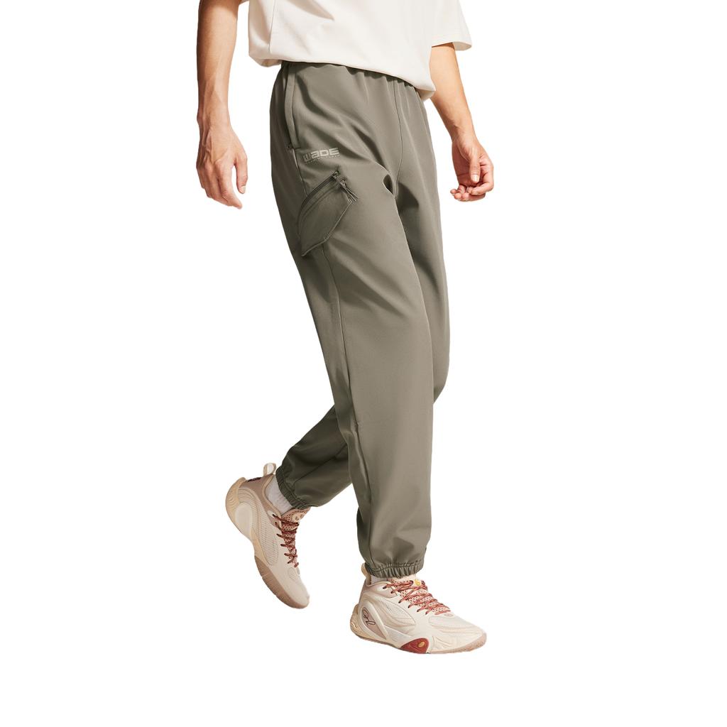 Li Ning Fleece Lined Warm Sports Fashion Versatile Windproof Water Resistant Loose Mid Rise Letter Sports Long Pants Men bottoms AYKV435-3