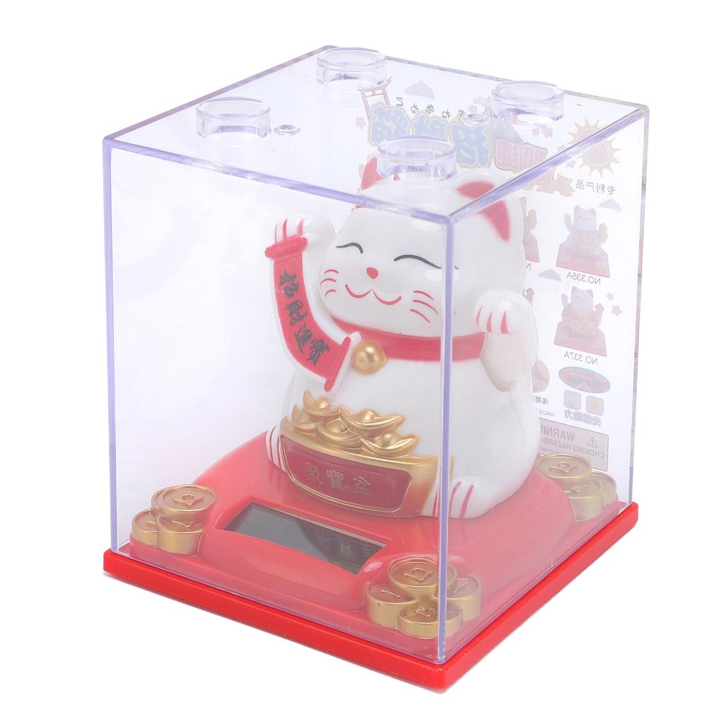 Solar Powered Waving Cat Good Luck Fortune Ornament   Welcoming Decor with Clear Cover