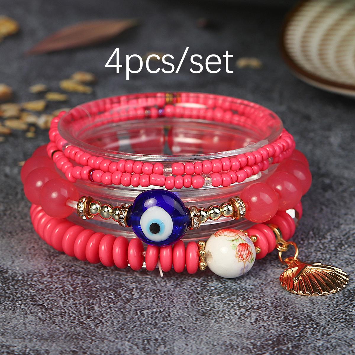 JYL TS Bracelet Bohemian  Set Life Tree Style Brings Abundant Growth Luck Rose Red
