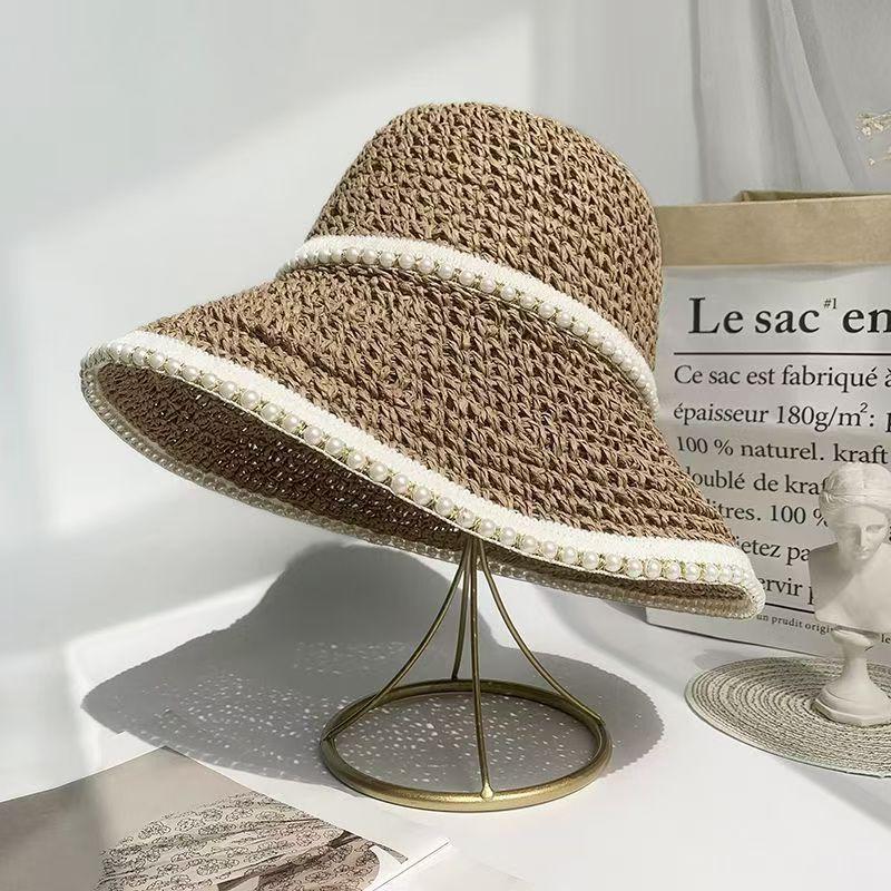 Straw Hat Women's New Small Fresh Lace Straw Hat Summer Travel Sun Protection Hat Big Brim Beach Sun Hat