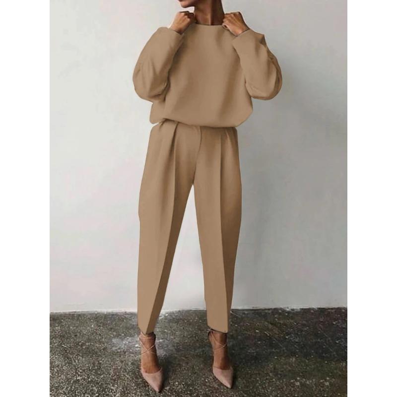 IHUASU Women's Fashion Casual Long Sleeve O-Neck Pants Suits