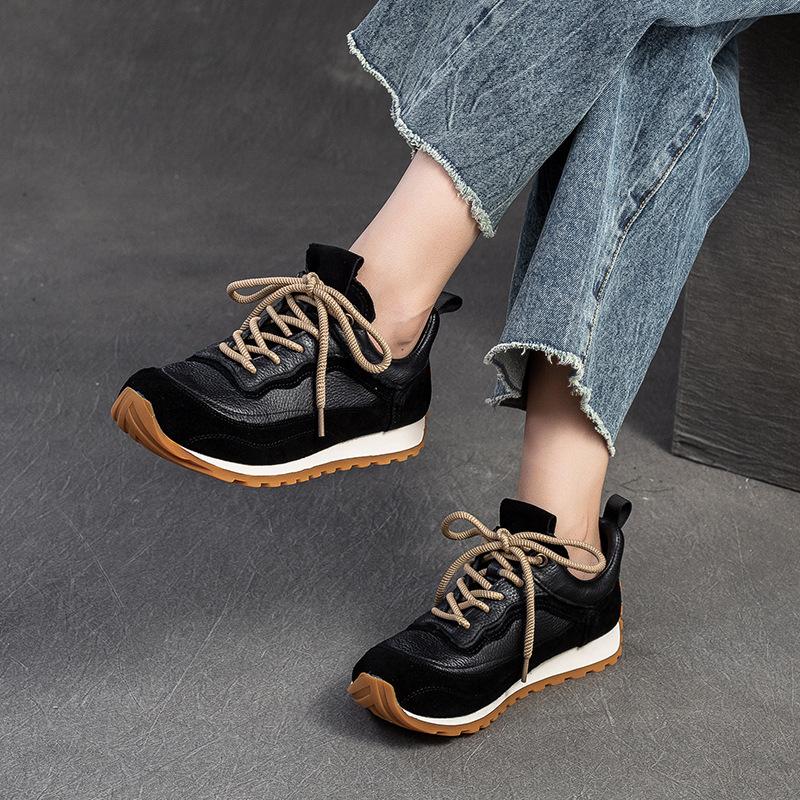 Fashion GKTINOO Lace-up Women's Flat Shoes Genuine Leather Sneakers Thick Soled 2025 New Handmade Comfortable Sports Platform Sneakers