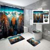 Snow Mountain Shower Curtain Set Waterproof Winter Natural Scenery Shower Curtain With Hook Non-Slip Bath Mat Toilet Lid Cover