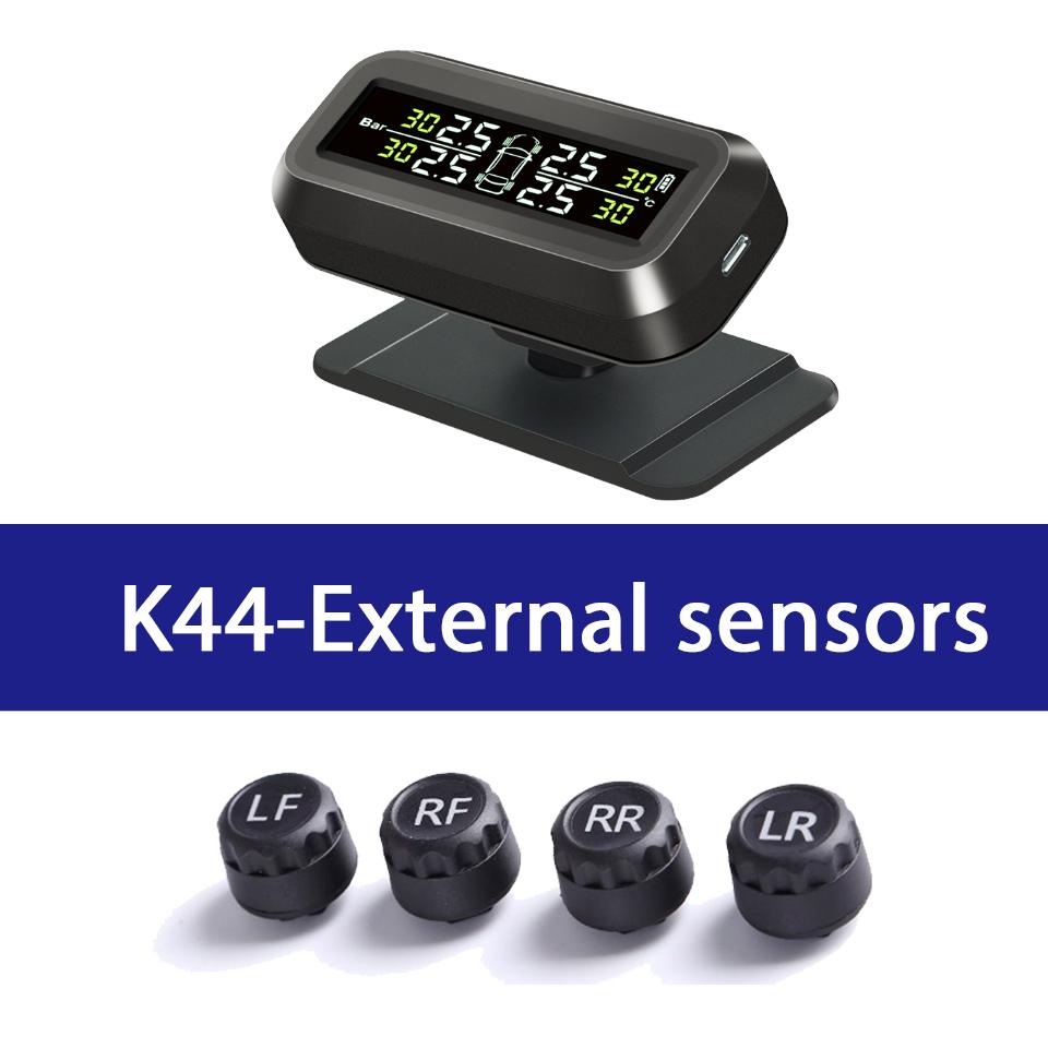 

K44 Tire Pressure Monitoring System Temperature Warning 4 Sensors Adhesive Windshield Solar TPMS Car Tyre Pressure Monitor K44-External sensor